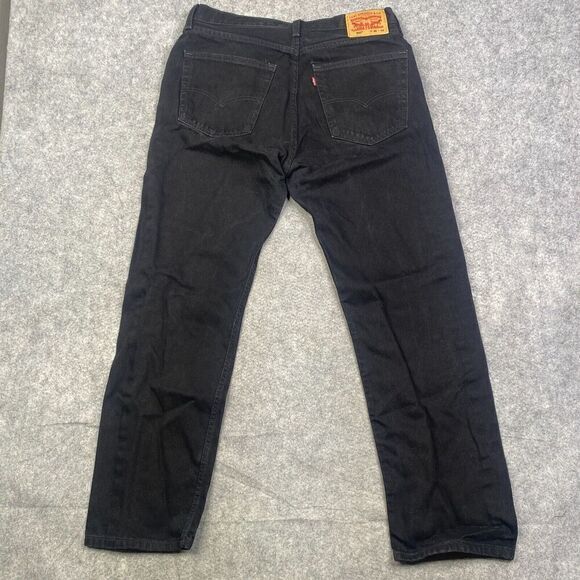 Levis 505 Jeans Mens 36x32 Black Regular Fit Straight Leg Dark Wash Denim Cotton - Picture 9 of 11